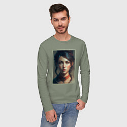 Лонгслив хлопковый мужской Девушка с темными волосами, цвет: авокадо — фото 2