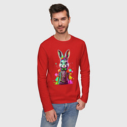 Лонгслив хлопковый мужской Яркий кролик, цвет: красный — фото 2