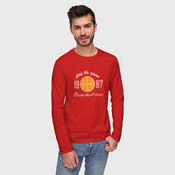 Лонгслив хлопковый мужской Любителям баскетбола, цвет: красный — фото 2