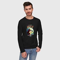 Лонгслив хлопковый мужской Лунный волк, цвет: черный — фото 2