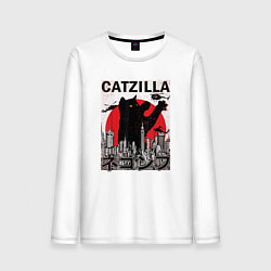 Лонгслив хлопковый мужской Catzilla in Tokyo мем, цвет: белый