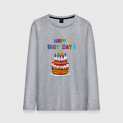 Лонгслив хлопковый мужской Торт со свечами с днём рождения, цвет: меланж