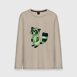 Лонгслив хлопковый мужской Зеленый енот зомбак, цвет: миндальный