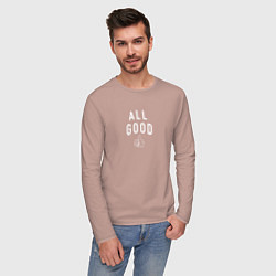 Лонгслив хлопковый мужской All good white, цвет: пыльно-розовый — фото 2