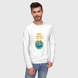 Лонгслив хлопковый мужской Well this is a cool day, цвет: белый — фото 2