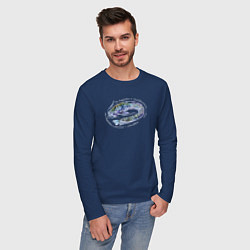 Лонгслив хлопковый мужской Пословица о рыбалке, цвет: тёмно-синий — фото 2