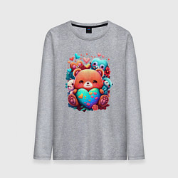 Лонгслив хлопковый мужской Медведи и сердечки, цвет: меланж