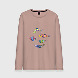 Лонгслив хлопковый мужской Пять полосатых рыбок, цвет: пыльно-розовый