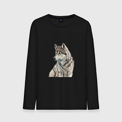 Лонгслив хлопковый мужской Серая волчица, цвет: черный