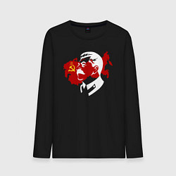 Лонгслив хлопковый мужской Сталин на фоне СССР, цвет: черный
