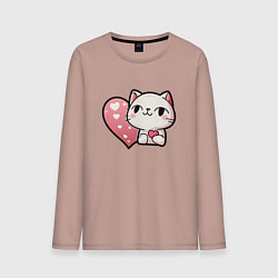 Лонгслив хлопковый мужской Киса дарит сердечко, цвет: пыльно-розовый