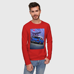 Лонгслив хлопковый мужской Быстрая машина под аркой, цвет: красный — фото 2