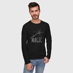 Лонгслив хлопковый мужской Magic надпись и волшебная палка, цвет: черный — фото 2
