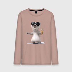 Лонгслив хлопковый мужской Медвежонок с мороженым, цвет: пыльно-розовый