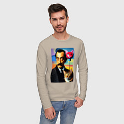 Лонгслив хлопковый мужской Salvador Dali and cat, цвет: миндальный — фото 2