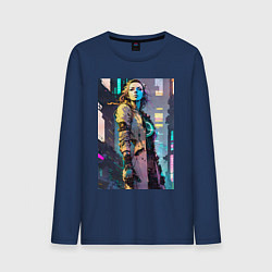 Лонгслив хлопковый мужской Девушка киборг, цвет: тёмно-синий