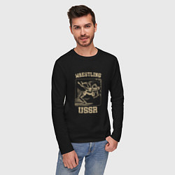 Лонгслив хлопковый мужской Борьба СССР советский спорт, цвет: черный — фото 2