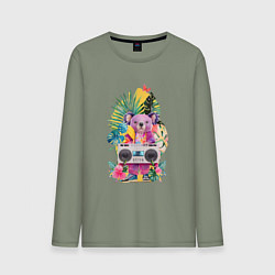 Мужской лонгслив Розовая коала с бумбоксом и тропическими листьями