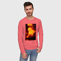 Лонгслив хлопковый мужской Скачущий огненный конь, цвет: коралловый — фото 2