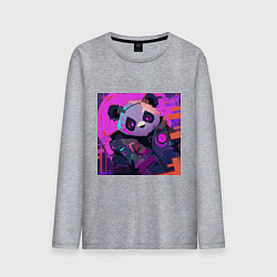 Лонгслив хлопковый мужской Аниме панда в лучах неона, цвет: меланж