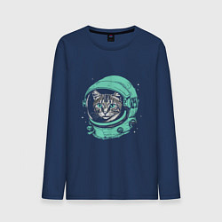 Лонгслив хлопковый мужской Котик астронавт, цвет: тёмно-синий