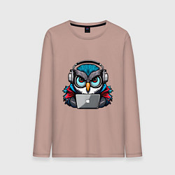 Лонгслив хлопковый мужской Never sleep owl, цвет: пыльно-розовый