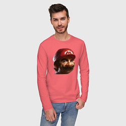 Лонгслив хлопковый мужской Mario pixel, цвет: коралловый — фото 2