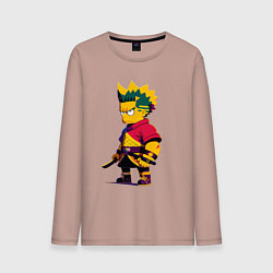 Лонгслив хлопковый мужской Bart Simpson samurai - neural network, цвет: пыльно-розовый