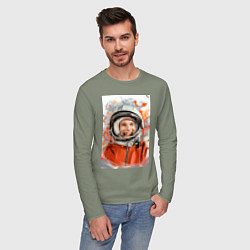 Лонгслив хлопковый мужской Гагарин арт, цвет: авокадо — фото 2