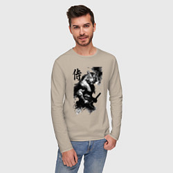 Лонгслив хлопковый мужской Tiger samurai - hieroglyph - art, цвет: миндальный — фото 2