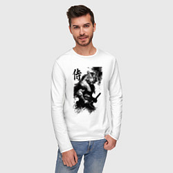 Лонгслив хлопковый мужской Tiger samurai - hieroglyph - art, цвет: белый — фото 2