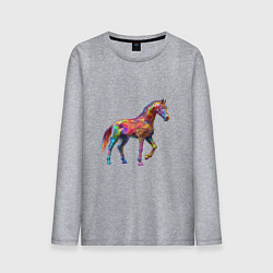 Лонгслив хлопковый мужской Конь геометрик, цвет: меланж