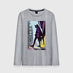 Мужской лонгслив Чёрный котяра на своём районе - Бронкс