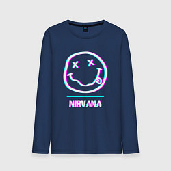 Лонгслив хлопковый мужской Nirvana glitch rock, цвет: тёмно-синий