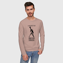 Лонгслив хлопковый мужской I want to beer free, Queen, цвет: пыльно-розовый — фото 2