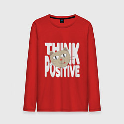 Лонгслив хлопковый мужской Забавный кот и надпись Think positive, цвет: красный