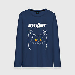Лонгслив хлопковый мужской Skillet rock cat, цвет: тёмно-синий