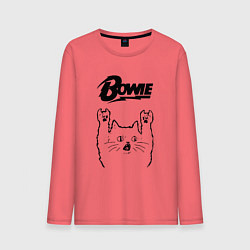 Лонгслив хлопковый мужской David Bowie - rock cat, цвет: коралловый