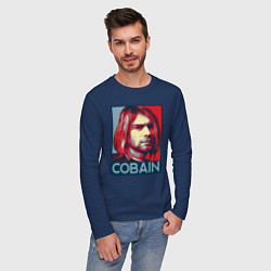 Лонгслив хлопковый мужской Nirvana - Kurt Cobain, цвет: тёмно-синий — фото 2