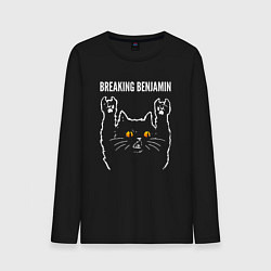 Лонгслив хлопковый мужской Breaking Benjamin rock cat, цвет: черный