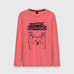 Лонгслив хлопковый мужской Five Finger Death Punch - rock cat, цвет: коралловый