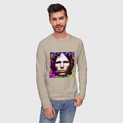Лонгслив хлопковый мужской Jim Morrison Glitch 25 Digital Art, цвет: миндальный — фото 2