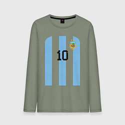 Лонгслив хлопковый мужской Месси сборная Аргентины ЧМ 2022, цвет: авокадо