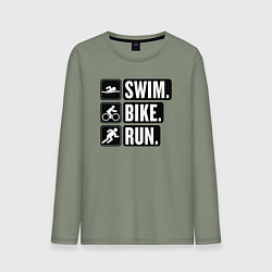 Лонгслив хлопковый мужской Swim bike run, цвет: авокадо