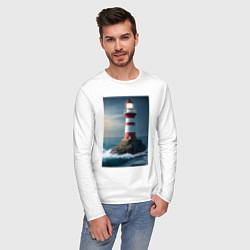 Лонгслив хлопковый мужской Маяк в море, цвет: белый — фото 2