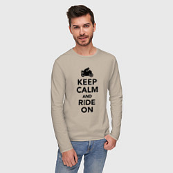 Лонгслив хлопковый мужской Keep calm and ride on, цвет: миндальный — фото 2