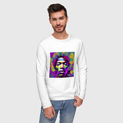 Лонгслив хлопковый мужской Jimi Hendrix in color Glitch Art, цвет: белый — фото 2