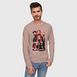 Лонгслив хлопковый мужской Блэкпинк постер, цвет: пыльно-розовый — фото 2