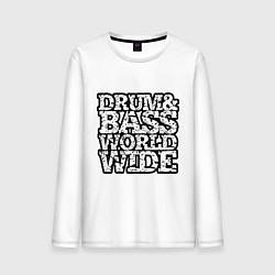 Лонгслив хлопковый мужской Drum and bass world wide, цвет: белый