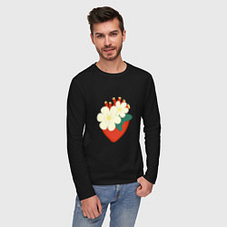 Лонгслив хлопковый мужской Анатомическое сердце в цветах и листьях, цвет: черный — фото 2